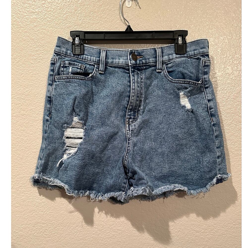 SO High Rise Boyfriend Midi Raw Hem Distressed Jean shorts 13/31W
